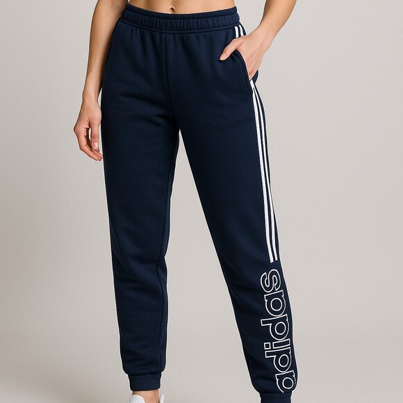 adidas Pants - Adidas Navy Blue Track Pants Women’s Size Large 3 Stripe Logo Joggers Sweats